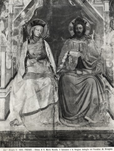 Alinari, Fratelli — Firenze - Chiesa di S. Maria Novella. Il Salvatore e la Vergine: dettaglio del Paradiso. (A.Orcagna). — particolare